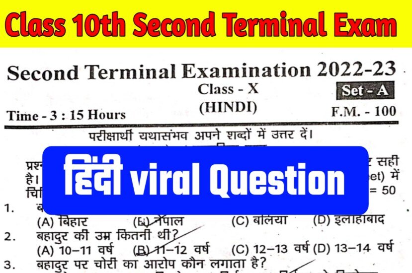 Class 10th Hindi Second Terminal Exam Questions Paper 2022